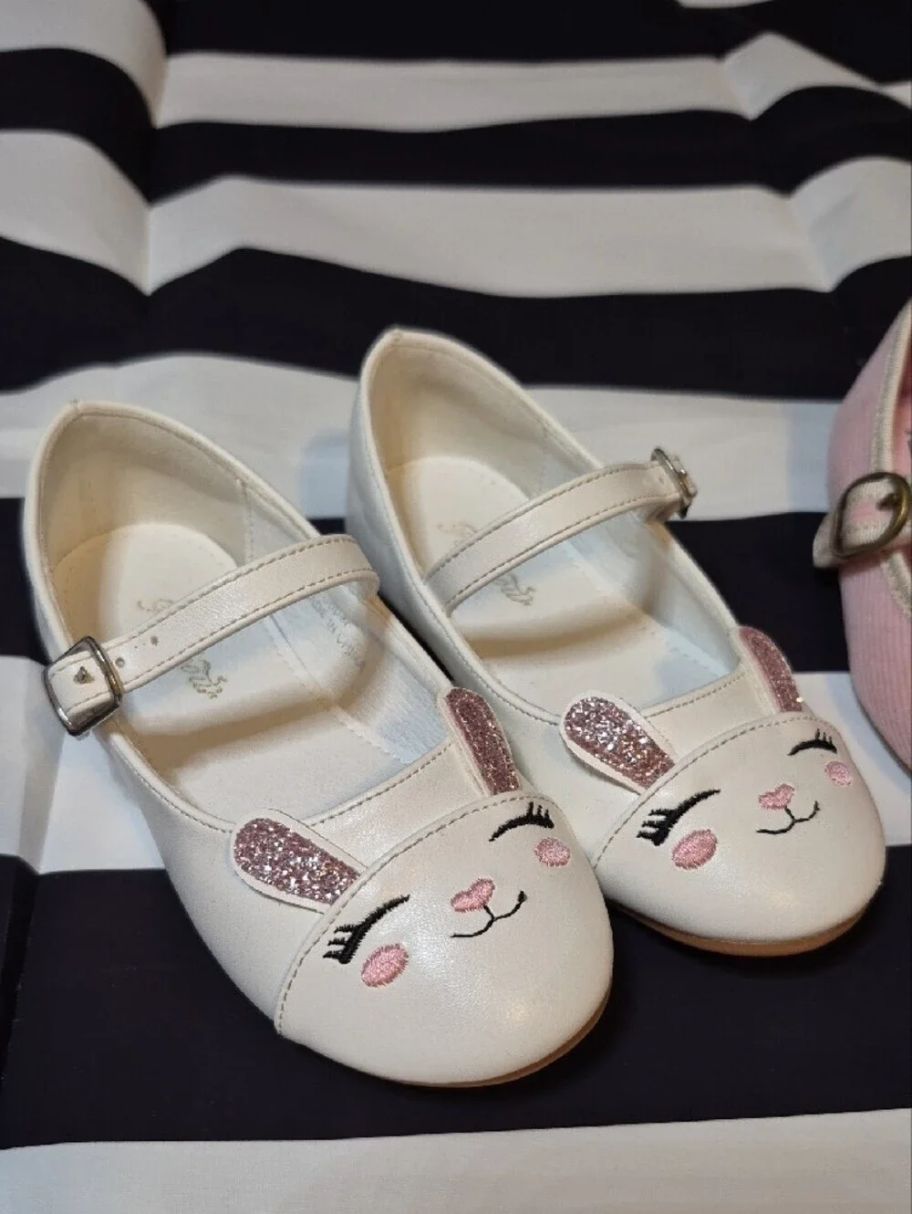 Girls White Easter Bunny Mary Janes & Pink Cordoroy Mary Janes Mules
